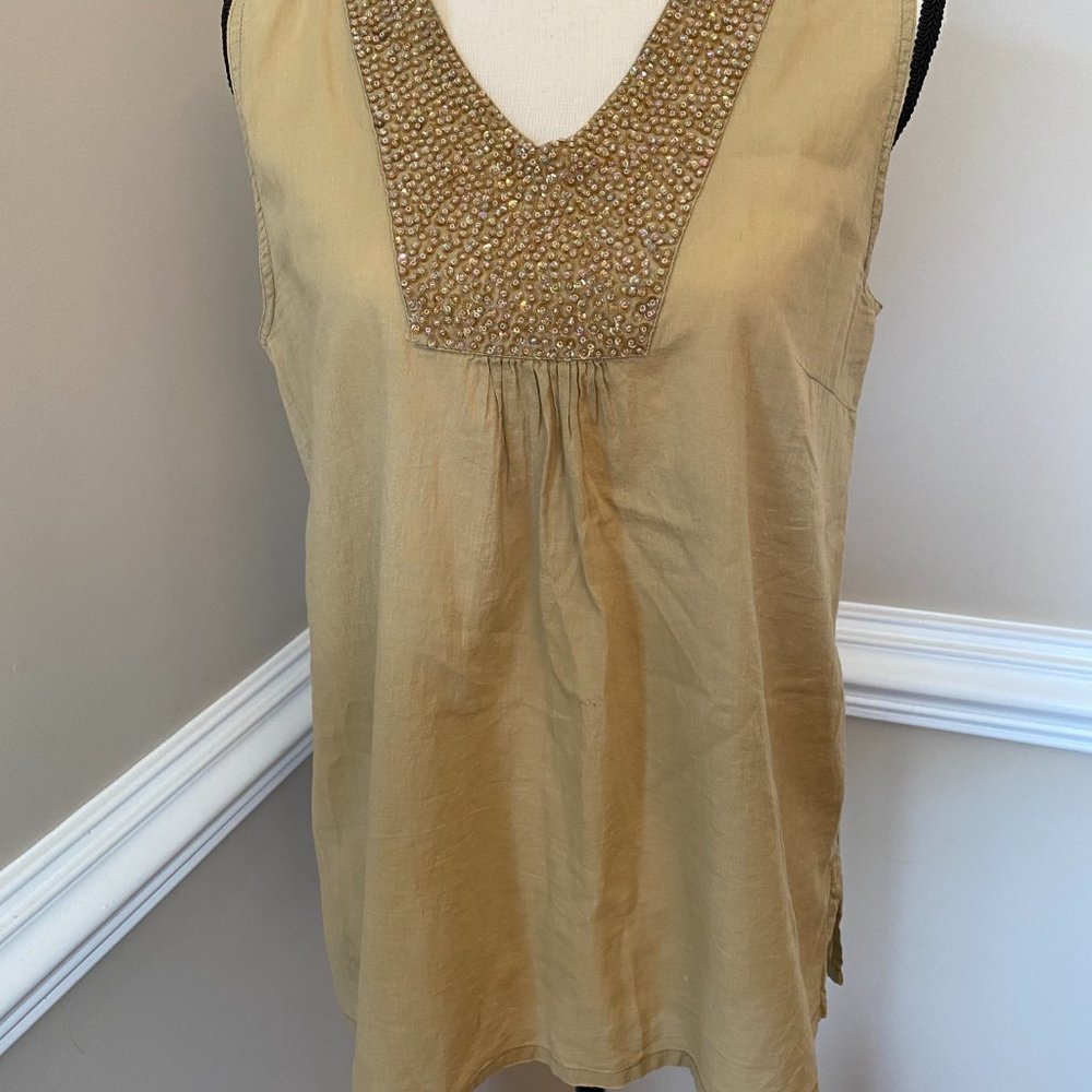 URBAN NOMAD SLEEVELESS TOP WITH SEQUINS SIZE S/M COLOR MUTED GOLD